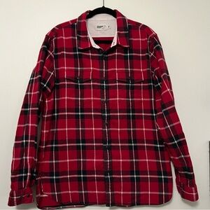 Wellen Men’s‎ Organic Cotton Flannel Shirt Red Black Plaid Button-Up XL shacket